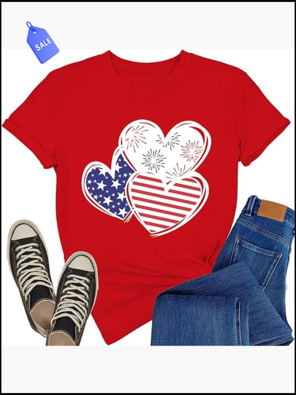 Patriotic T-Shirt Women 4th of July USA Fireworks Tee